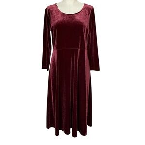 Lands' End Burgundy 3/4 sleeve Velvet luxurious modest Dress size Large 14 16